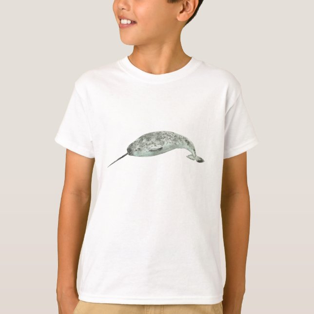 Narwal-Wal-Wasserfarbe T-Shirt (Vorderseite)