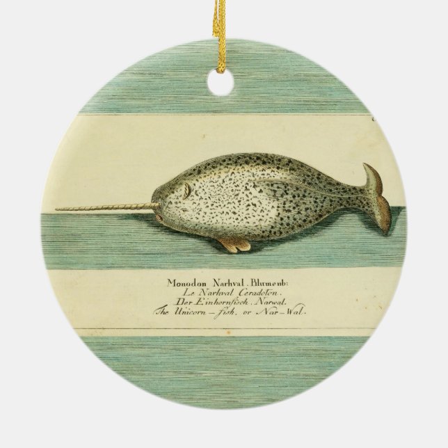 Narwhal Antique Whale Aquarellmalerei Keramik Ornament (Hinten)