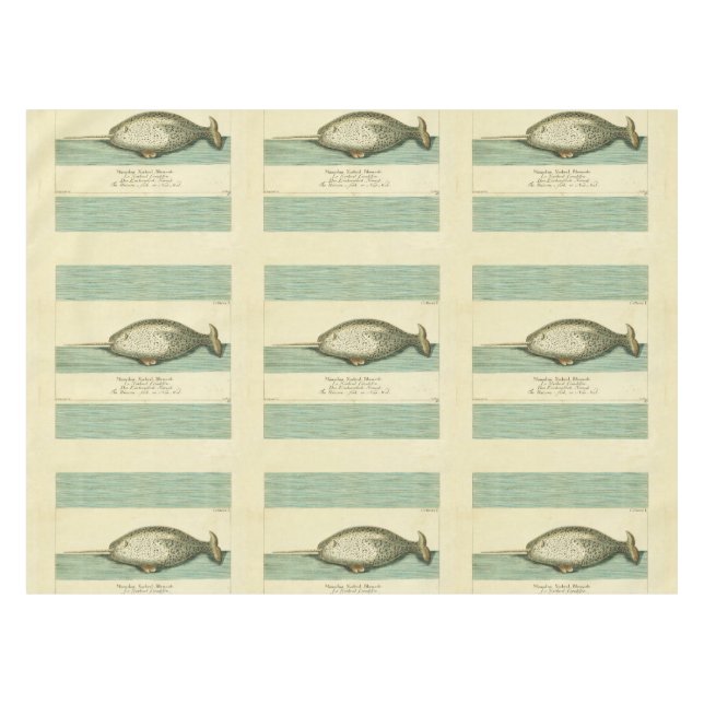 Narwhal Antique Whale Watercolor Wissenschaftliche Tischdecke (Vorderseite (Horizontal))