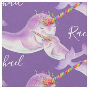 Narwhal Aquarellkunst lila individuelle Name Stoff