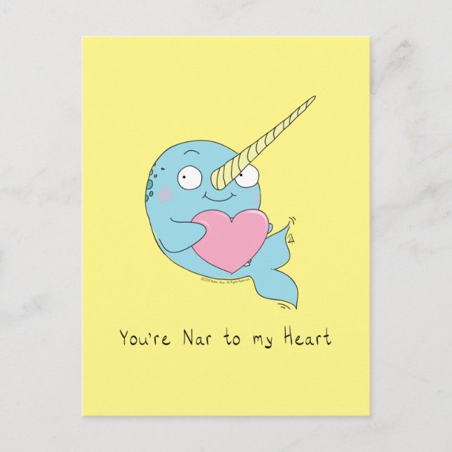 Narwhal avec carte postale d'amour du coeur (Devant)