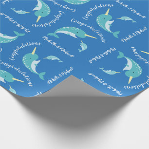 Narwhal Baby Dusche Blue Boy Whale Geschenkpapier