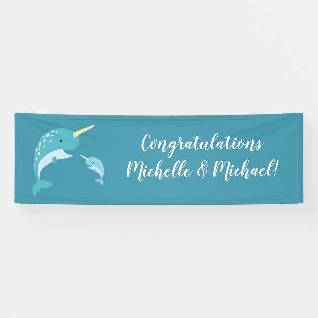 Narwhal Baby Duwer Yellow Gender Neutral Wal Banner (Horizontal)