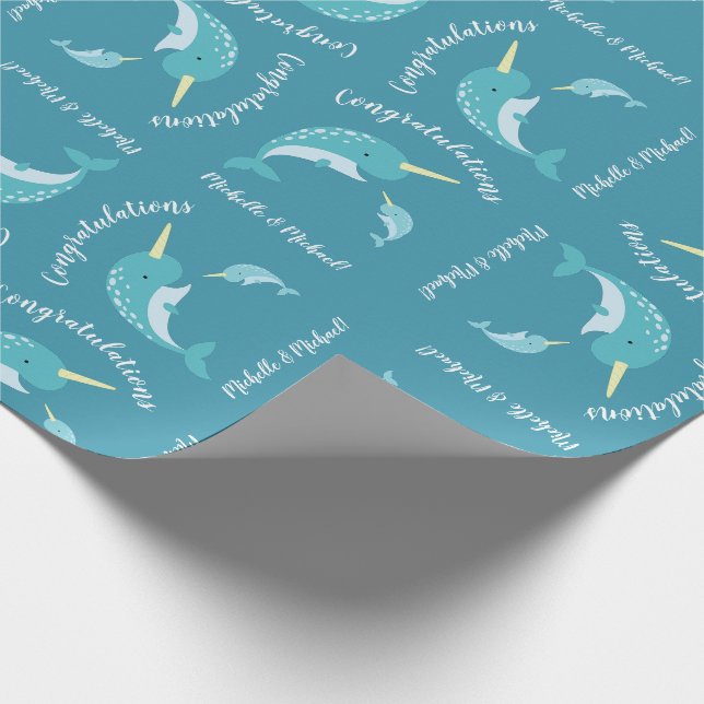 Narwhal Baby Duwer Yellow Gender Neutral Wal Geschenkpapier (Ecke)