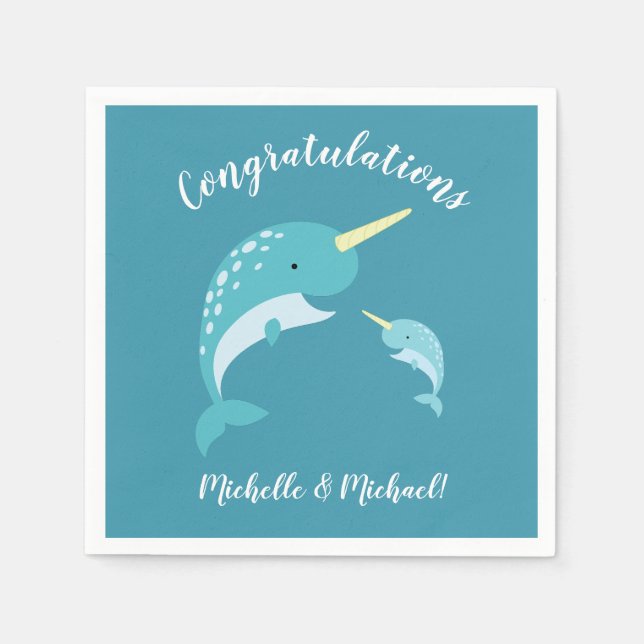 Narwhal Baby Duwer Yellow Gender Neutral Wal Serviette (Vorderseite)