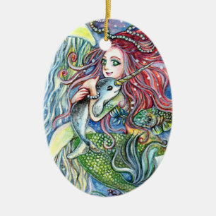 Narwhal Baby halten - Meerjungfrau-Kunst Keramik Ornament