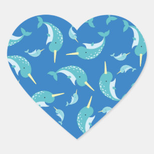 Narwhal Baby Shower Blue Boy Herz-Aufkleber