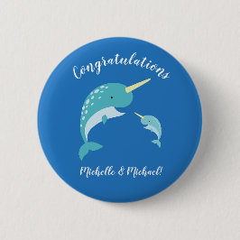 Narwhal Baby Shower Blue Boy Niedlich Button