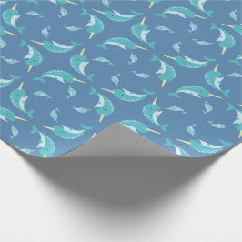 Narwhal Baby Shower Blue Boy Whale Geschenkpapier