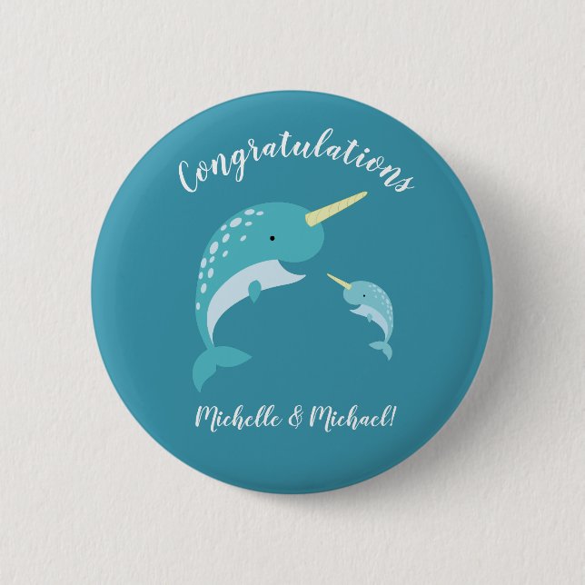 Narwhal Baby Shower Button (Vorderseite)