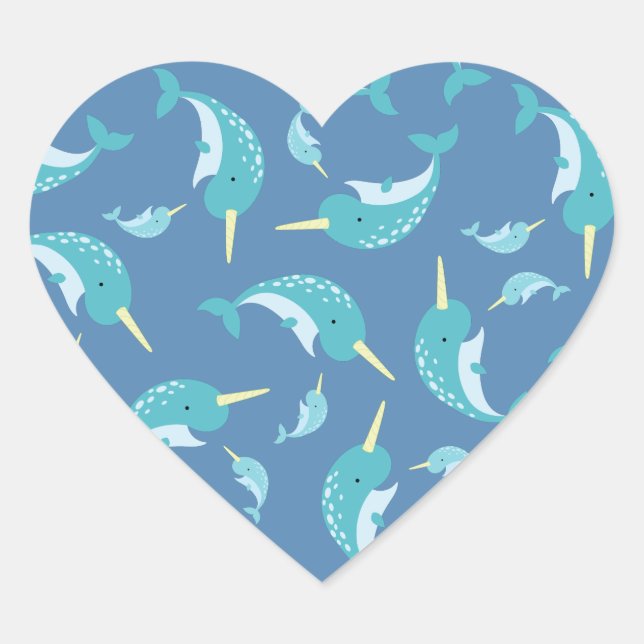 Narwhal Baby Shower Herz-Aufkleber (Vorderseite)