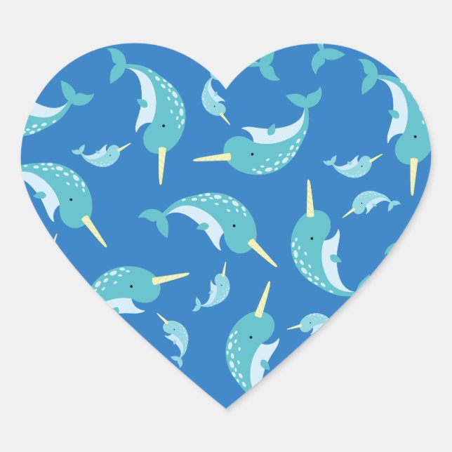 Narwhal Baby Shower Herz-Aufkleber (Vorderseite)