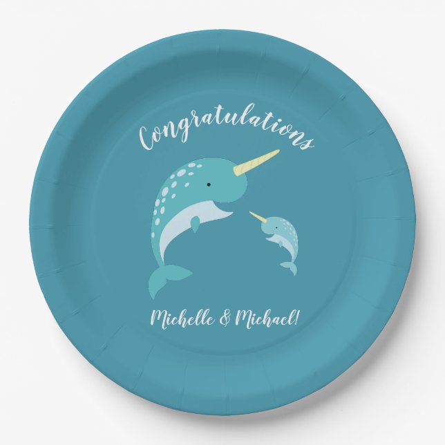 Narwhal Baby Shower Pappteller (Vorderseite)