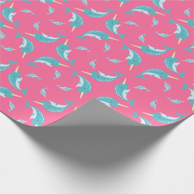 Narwhal Baby Shower Pink Girl Whale Geschenkpapier (Ecke)