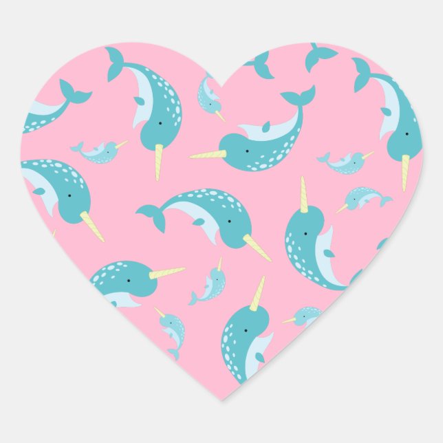 Narwhal Baby Shower Pink Girl Whale Herz-Aufkleber (Vorderseite)