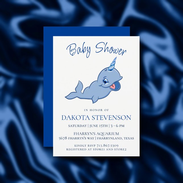 Narwhal Blue | Adorable Kawaii Baby Boy Dusche Einladung (Von Creator hochgeladen)