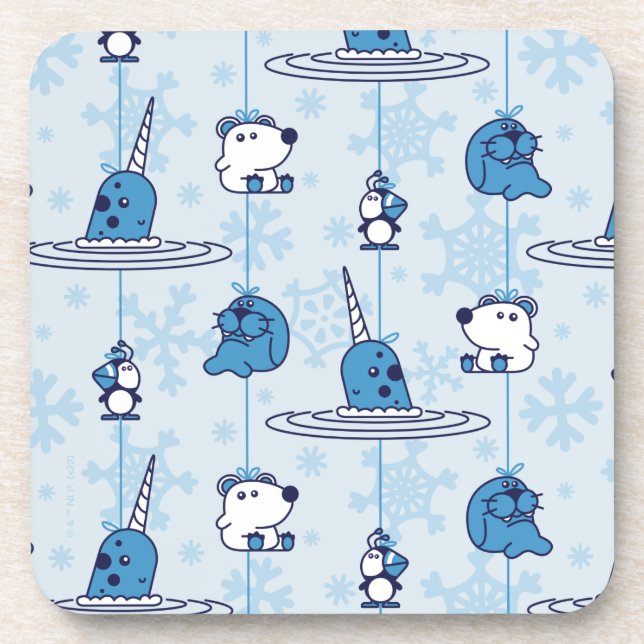 Narwhal Blue Snowflake Pattern Getränkeuntersetzer (Vorderseite)