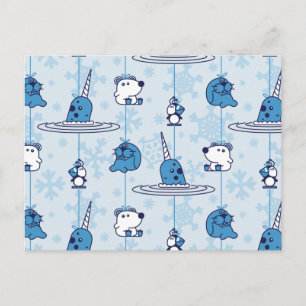 Narwhal Blue Snowflake Pattern Postkarte