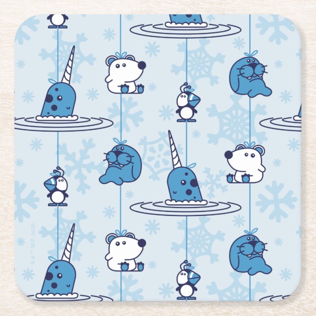 Narwhal Blue Snowflake Pattern Rechteckiger Pappuntersetzer (Vorderseite)