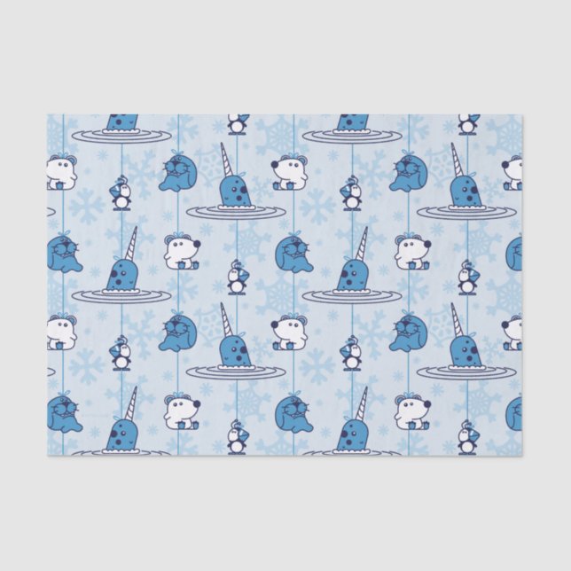 Narwhal Blue Snowflake Pattern Seidenpapier (Vorderseite)