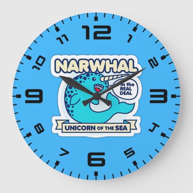 Narwhal Einhorn des Meeres Große Wanduhr (Vorderseite)