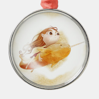 Narwhal. Entzückender Cute and journey. Silbernes Ornament