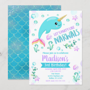 Narwhal Geburtstag Einladung Magisches Party