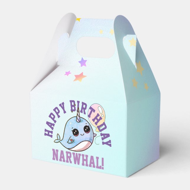 Narwhal Geburtstag Personalisiert mit Ballon Geschenkschachtel (Rückseite)
