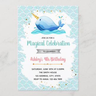 Narwhal Geburtstagsfeier Einladung