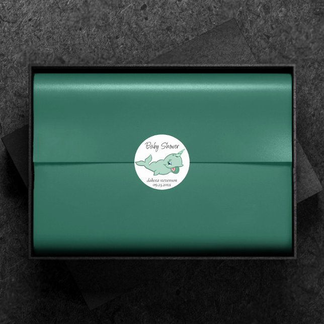 Narwhal Green | Niedliche Minze Chibi Cartoon Dusc Runder Aufkleber (Von Creator hochgeladen)
