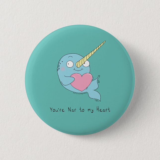 Narwhal Hugging Heart Valentine's Day Button Butto (Vorderseite)