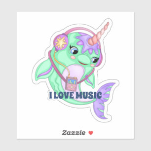 Narwhal I Liebe Music Aufkleber