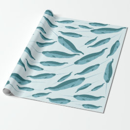 Narwhal im Muster des blauen Ozeans Geschenkpapier