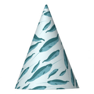 Narwhal im Muster des blauen Ozeans Partyhütchen