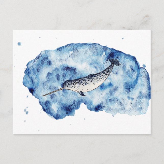 Narwhal in a splash of watercolour postkarte (Vorderseite)