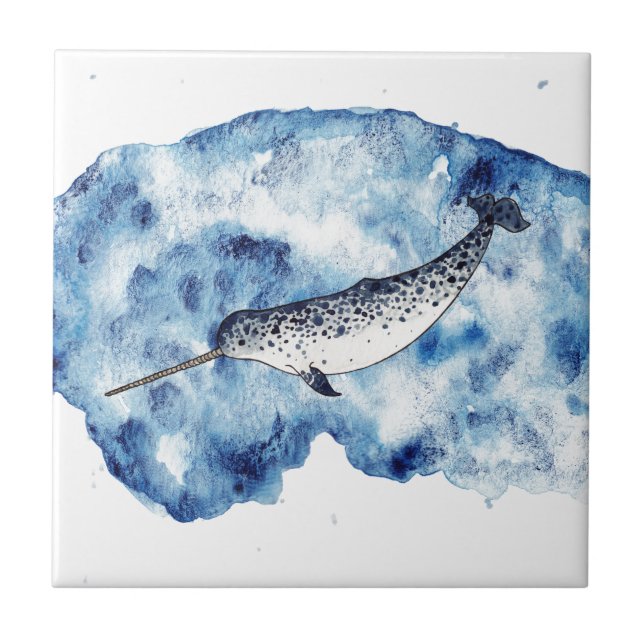 Narwhal in einem Spritzen der Wasserfarbe Fliese (Vorderseite)