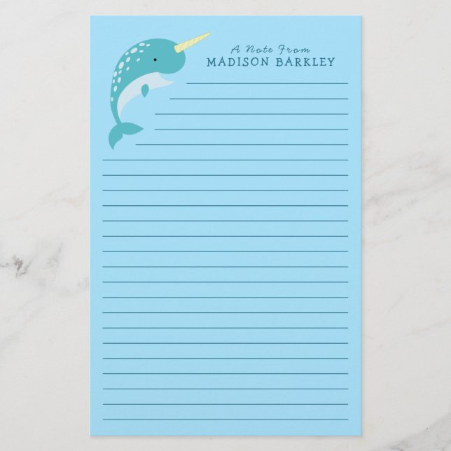 Narwhal Kid's Niedlicher Wald Briefpapier (Vorderseite)