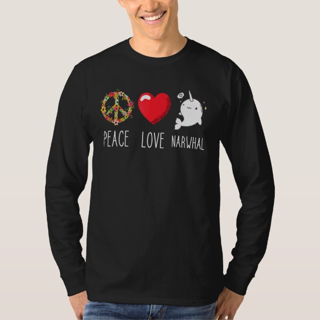 Narwhal Liebe Peace Ocean Mammal Whale Water Fish T-Shirt (Vorderseite)
