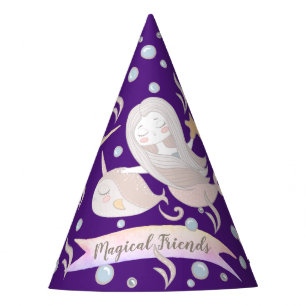 Narwhal, Meerjungfrau, Einhorn, Drachenpadel Perso Partyhütchen