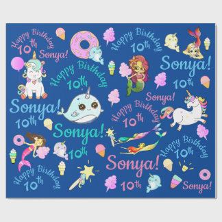 Narwhal, Meerjungfrau, Unicorn-personalisierter Geschenkpapier