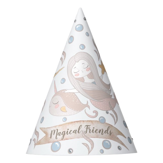 Narwhal, Mermaid, Unicorn, Dragon Pastel Personali Partyhütchen (Vorderseite)