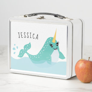 Narwhal mit Eyelashes Cartoon Metall Brotdose