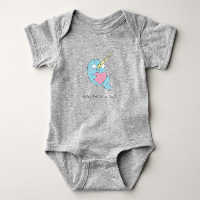 Narwhal mit Heart Baby Bodysuit Blue Baby Strampler (Vorderseite)
