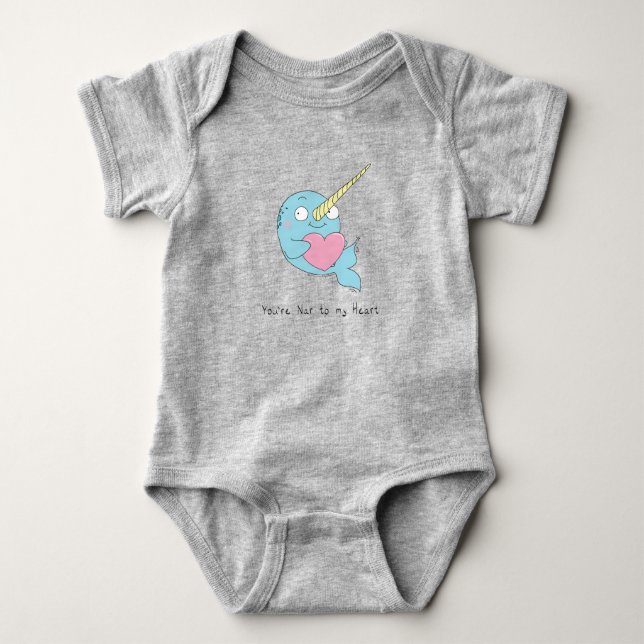 Narwhal mit Heart Baby Bodysuit Blue Strampler (Vorderseite)