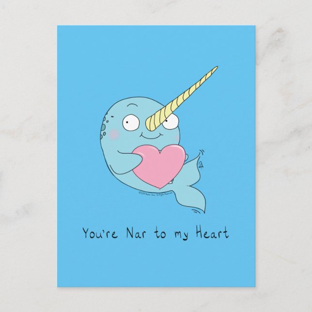 Narwhal mit Herz-Liebe Postkarte (Vorderseite)