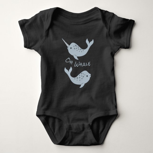 Narwhal Oh Whale Baby Bodysuit (Light Text) Baby Strampler (Vorderseite)