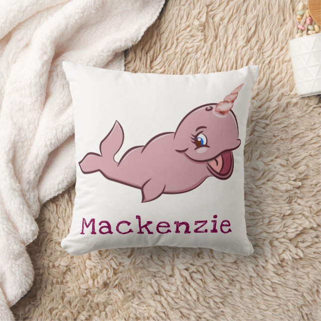Narwhal Pink | Girly Kawaii Chibi Cartoon Custom Kissen (Decke)