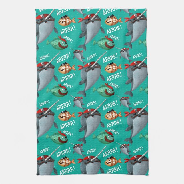 Narwhal und Fisch-Piraten-Muster Küchentuch (Vertikal)