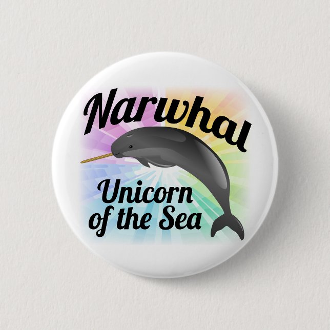 Narwhal Unicorn des Meeres, niedlicher Regenbogen Button (Vorderseite)