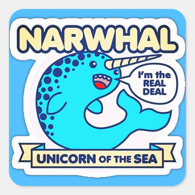 Narwhal Unicorn des Meeres Quadratischer Aufkleber (Vorderseite)